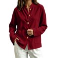 thumbnail image 6 of LUVDA Women's Corduroy Button Cardigan Fall Winter Band Collar Patch Pocket Shacket, 6 of 6