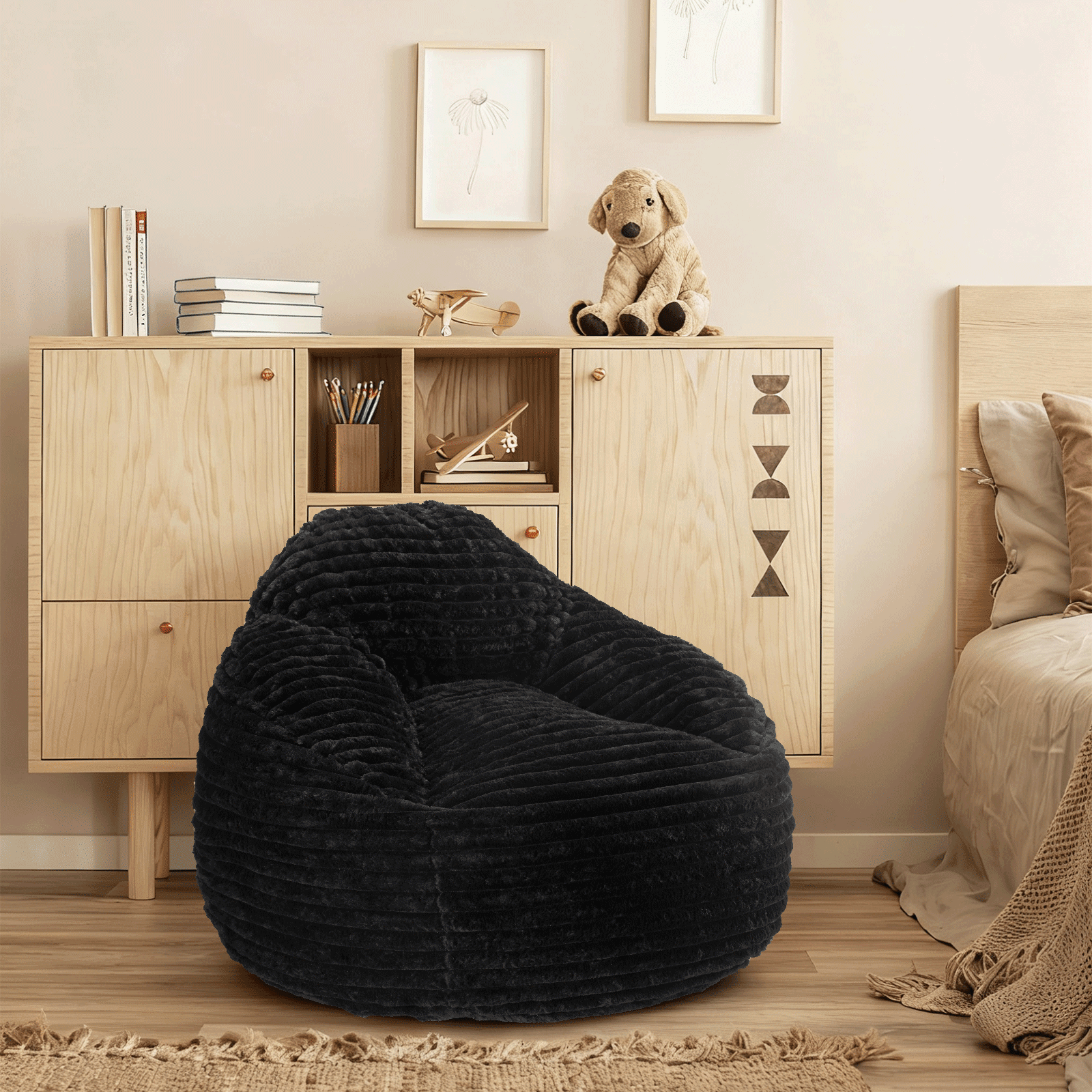 Oversized Bean Bag Chair, Beanbag for Adults, Comfy Refillable Single Sofa for Living Room, Bedroom, Dorm, Black