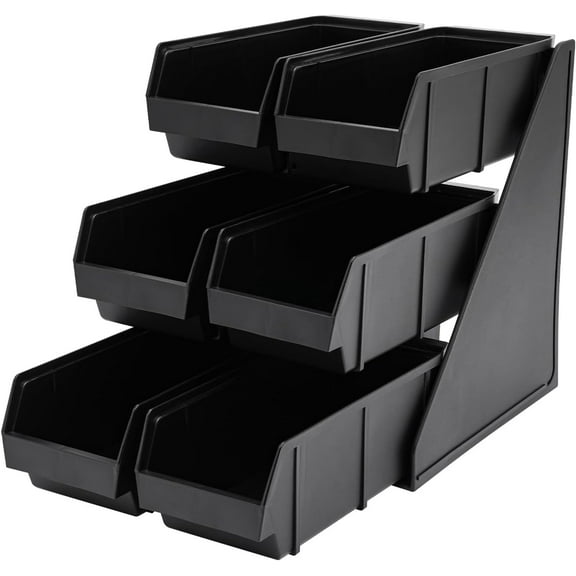 6 Compartment Serve Condiment Bin, 3-Tier Self Serve Condiment Bin Stand, Plastic Containers Storage Bins, Countertop Condiment Organizer for Coffee Shops Restaurants Bars