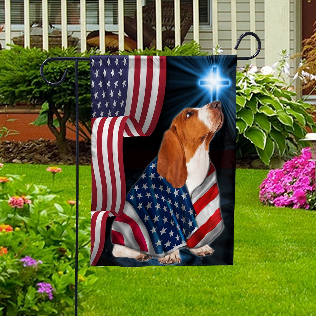 American Flag Basset Hound Dog Wearing Flag American Patriot Patriotic 4th of july House Flag, Double-Sided Decorative Outdoor Flag, Patriotic Polyester Yard Flag 29.5 x 39.5 in