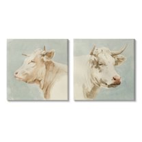 Stupell Industries Vintage Farm Cattle Cows Watercolor Portrait Beige Blue, 17 x 17, Design by Emma Caroline