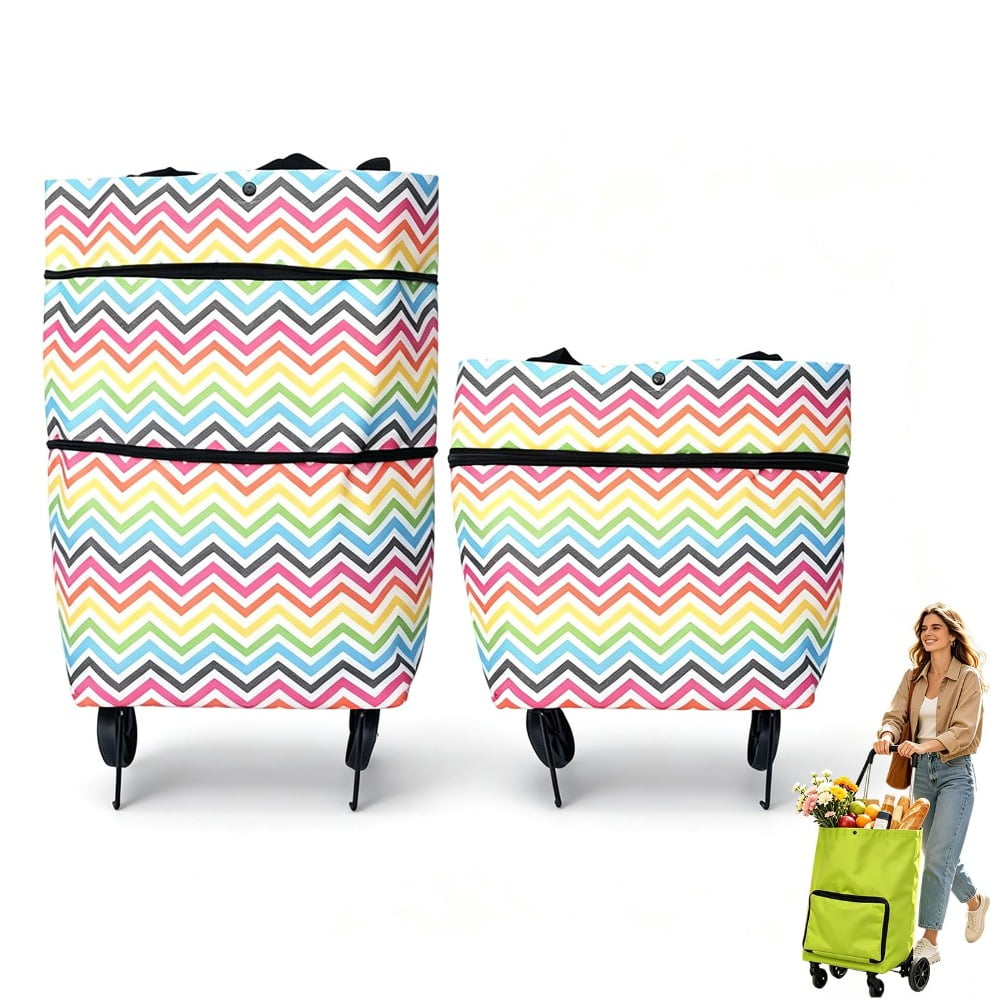2-in-1 Foldable Shopping Cart Waterproof Trolley Collapsible Grocery Shopping Tote Bag Cart Collapsible Portable Rolling Tote for Supermarket Laundry Waterproof Oxford Fabric
