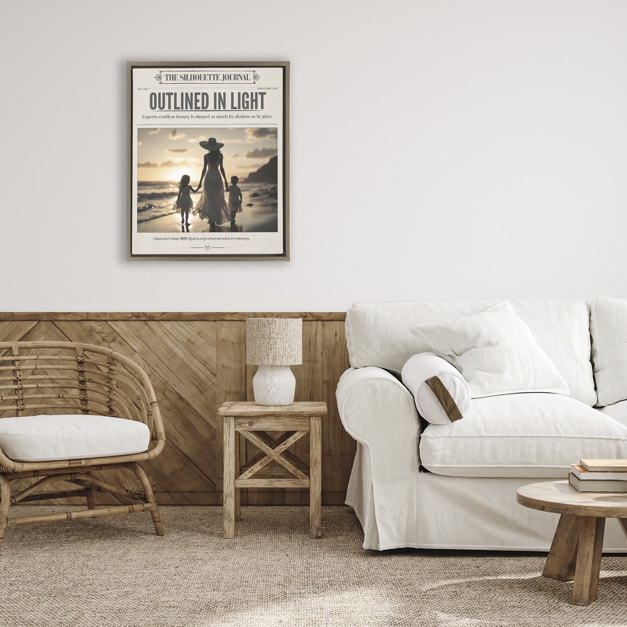 Stupell Industries Outlined In Light Newspaper Brown Framed Floater Canvas Wall Art, design by A Barefoot Stylist