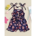thumbnail image 4 of Hirigin 4th of July Toddler Girl Outfit Stars Stripe Flag Tie-Up Romper Overall Shorts 12M 18M 2T 3T 4T 5T Girls Fourth of July Clothes, 4 of 8