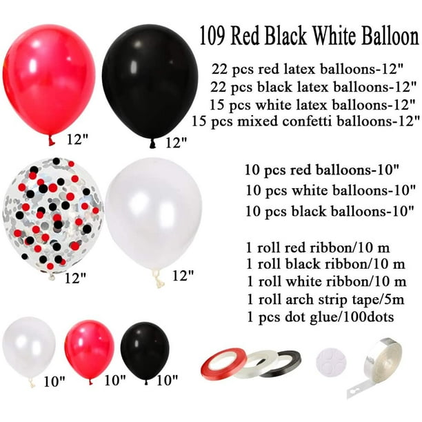 Kit d'arc de guirlande de ballons bricolage rouge noir blanc - 12 10 Ballon  rouge noir blanc Ballons de confettis en latex Bande d'arc de 16 pieds pour  Cirque BBQ Anniversaire Casino