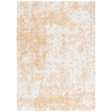 SAFAVIEH Rumi Derek Distressed Polyester Shag Area Rug, Gold/Ivory, 9' x 12'