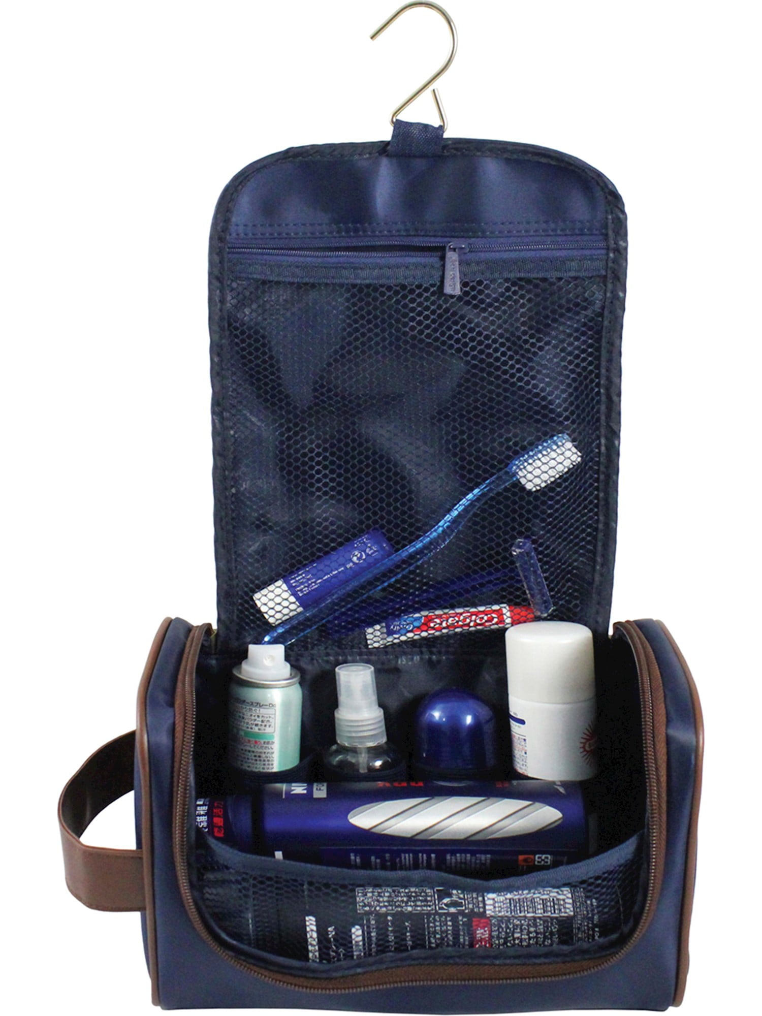 Mens Blue/Brown Toiletry Bag w/Hanger (9x4.7mm) Walmart Canada