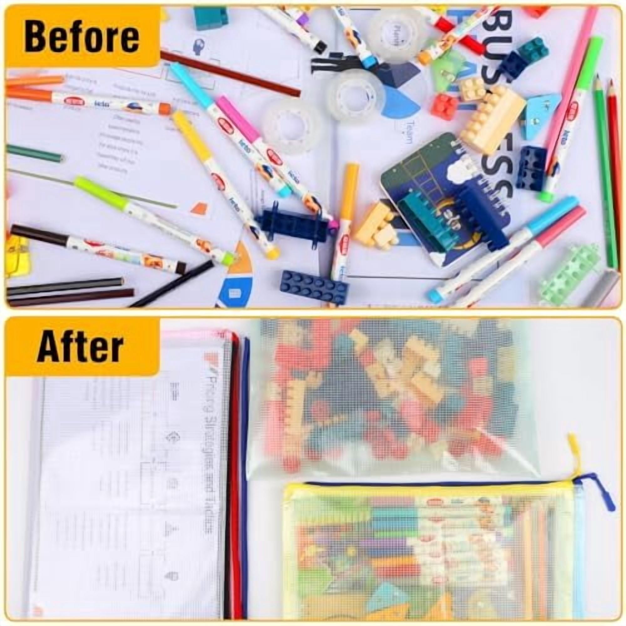 60pcs Large A4 Mesh Zipper Pouch File Bags Tekola Reusable Zippered Pouches for Organizing Classroom, Board Game Storage, Puzzle Bags