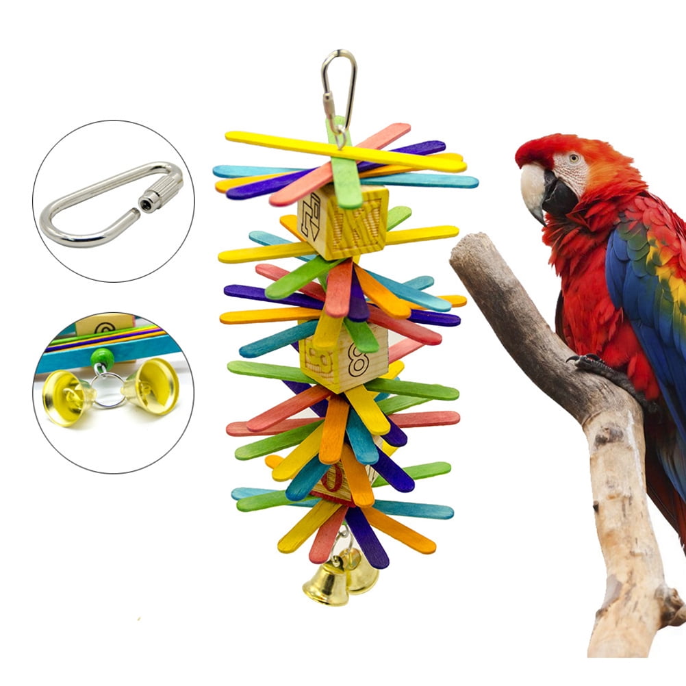 ODOMY Large Parrot Bird Toys,Colorful Wooden Blocks Beads Chewing Bird
