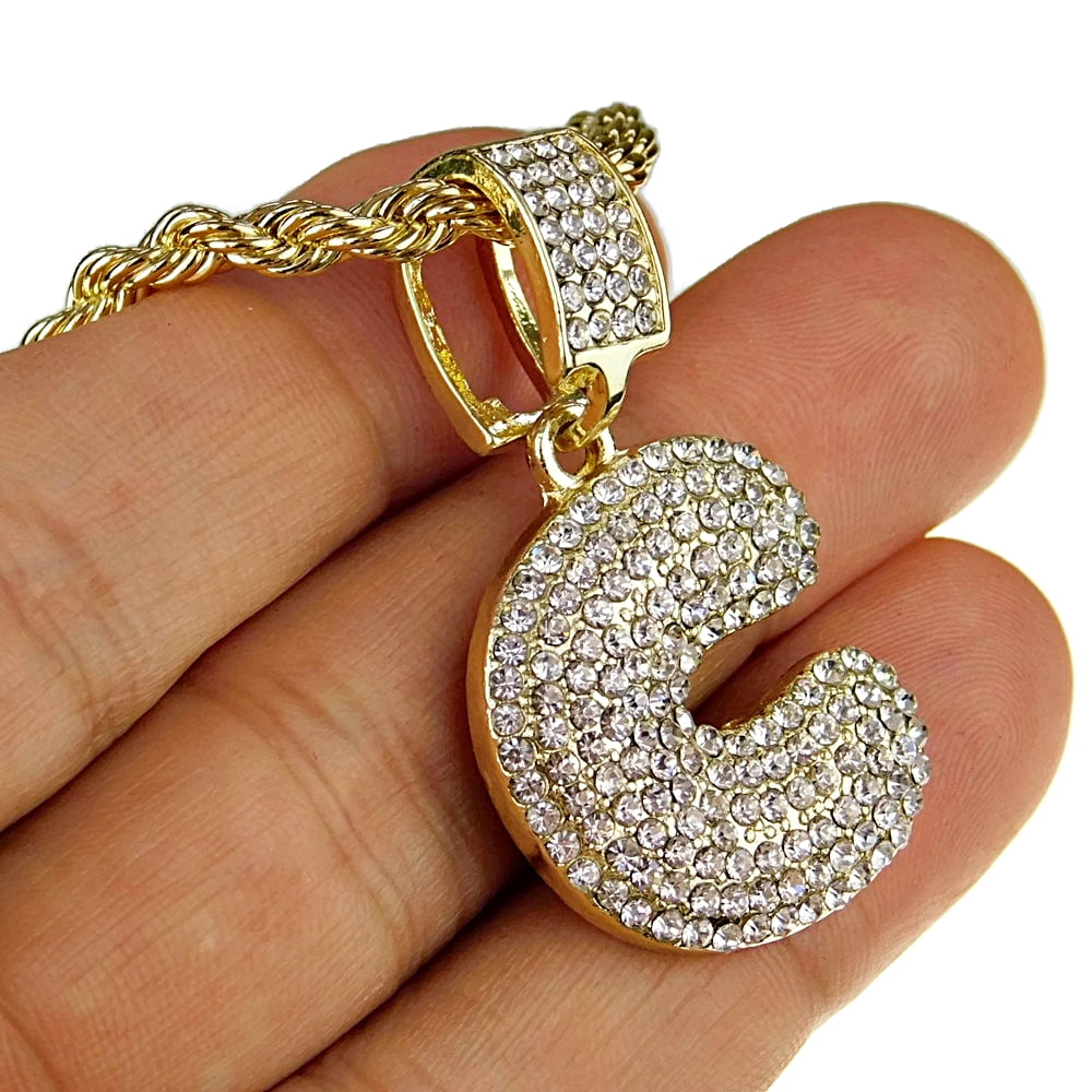 14K Gold Bubble Letter Necklace J | avaelma.com
