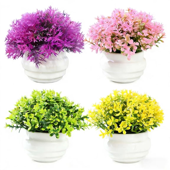 UPSEED 4 Pack Fake Plants Pots Mini Artificial Greenery Potted Plants for Home Decor Office Decor Room Decor Farmhouse Decor Indoor Table Bathroom Decor