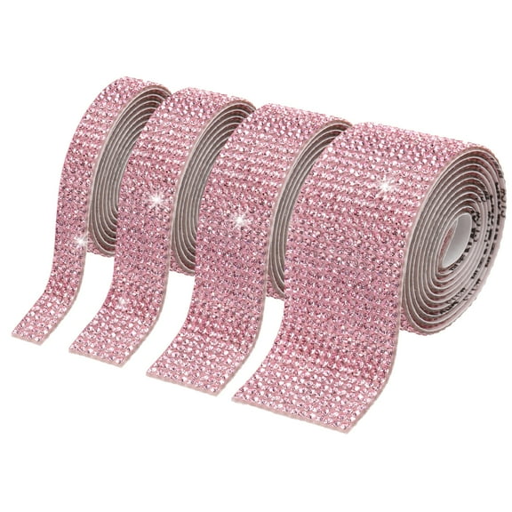 Uxcell 4Roll Rhinestone Ribbon, 0.35"/0.59"/1.06"/1.18"Self Adhesive Crystal Rhinestone Strips, 1yard Resin Bling Diamond Sticker for DIY Crafts Phone Decorations, Pink