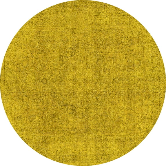 Ahgly Company Machine Washable Indoor Round Abstract Yellow Modern Area Rugs, 4' Round