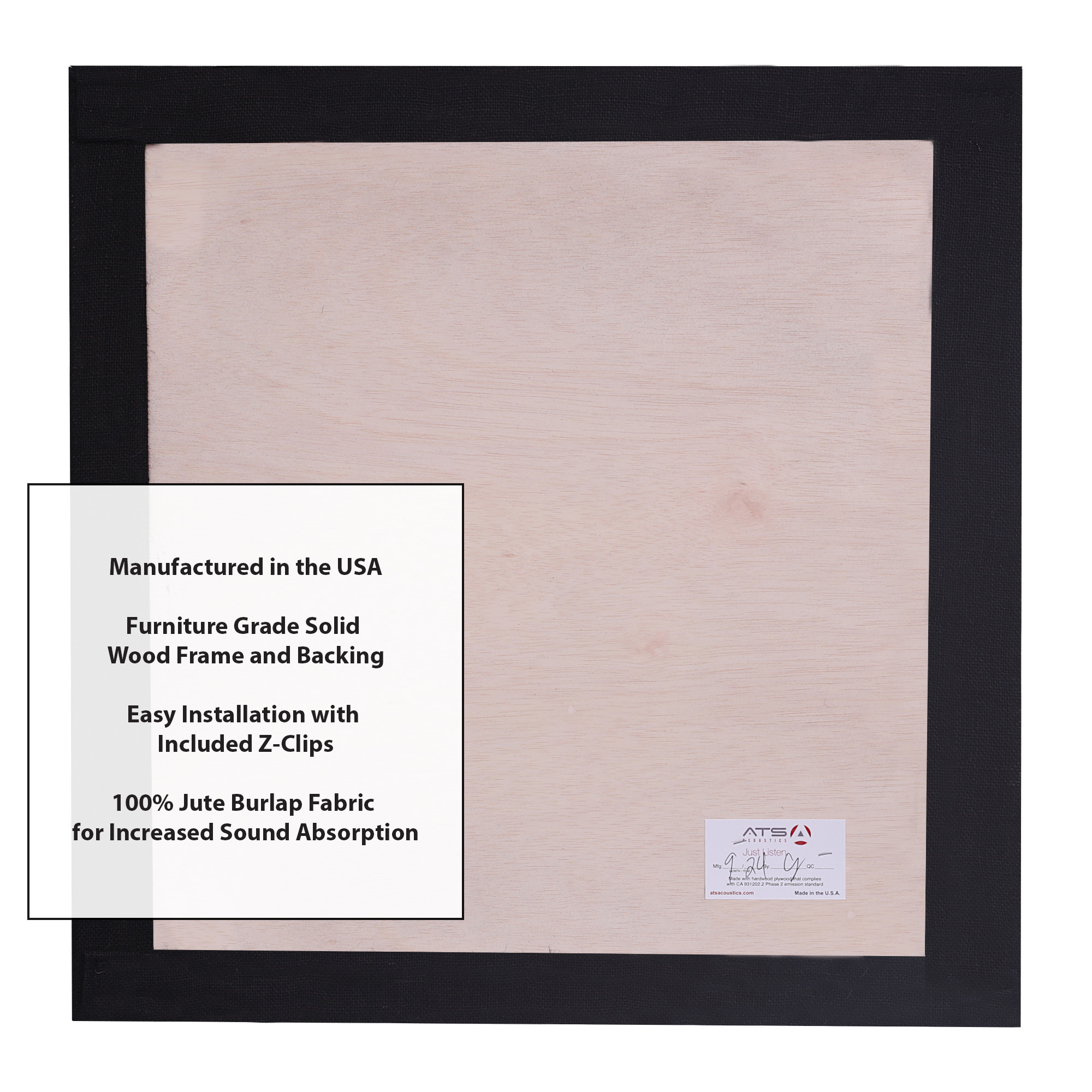 ATS Acoustics Sound Absorbing Acoustic Panel 24" x 24" x 2" Beveled Edge (Black)