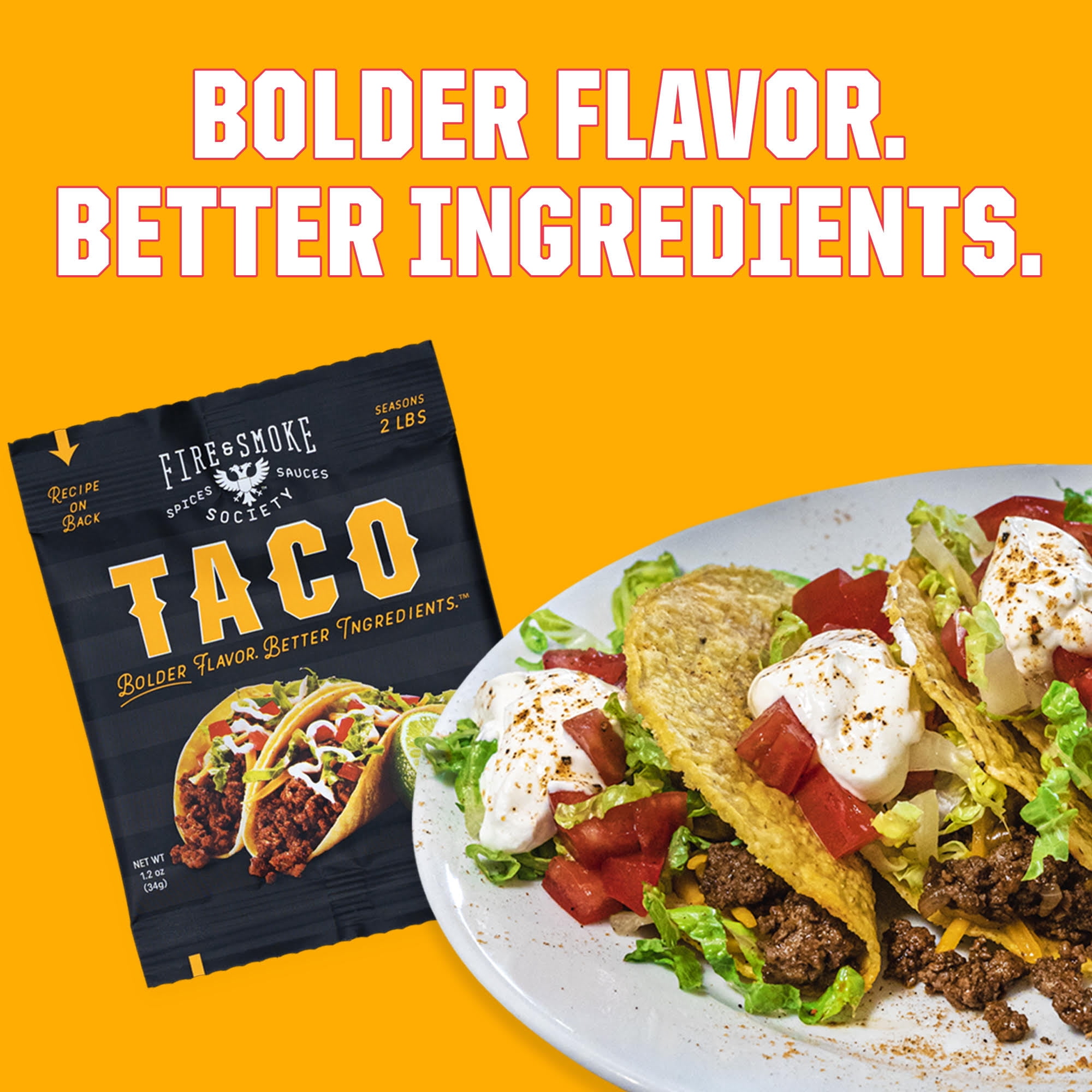 (3 pack) Fire & Smoke Society Taco Seasoning 1.2 Ounce, 1 Packet; Seasons 2 lbs