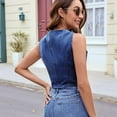 thumbnail image 6 of Women's Denim Vest Sleeveless Single-Breasted, V-Neck Jean Waistcoat for Casual Layering Dark Blue L, 6 of 7