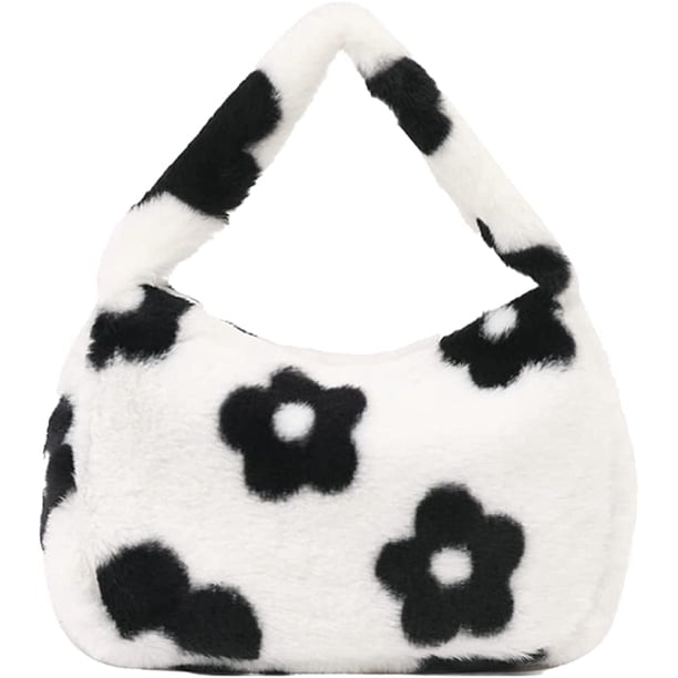 LHSHID Women Tote Bag Small Cozy Fuffy Faux Fur Plush Handbag Trendy Quilted Casual Winter Soft Purse