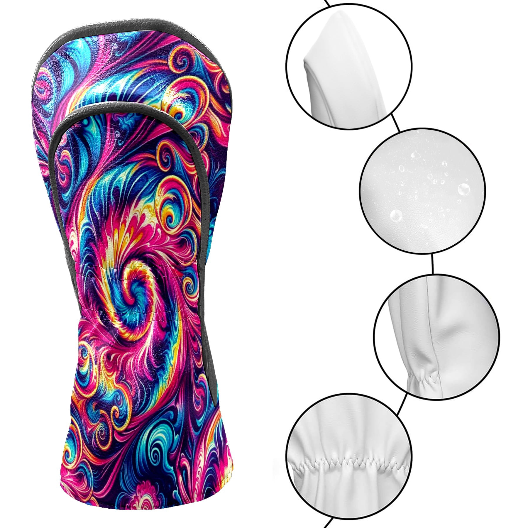 Golf Club Covers, Vibrant Swirl Pattern Premium PU Leather Driver Hybrid Putter Head Covers with Velvet Lining, Waterproof Golf Gifts for Men Women