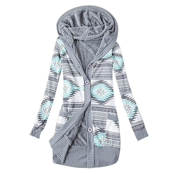 Women Winter Cardigan Cashmere Knitted Coat Hooded Long Sleeve Thickening Jacket