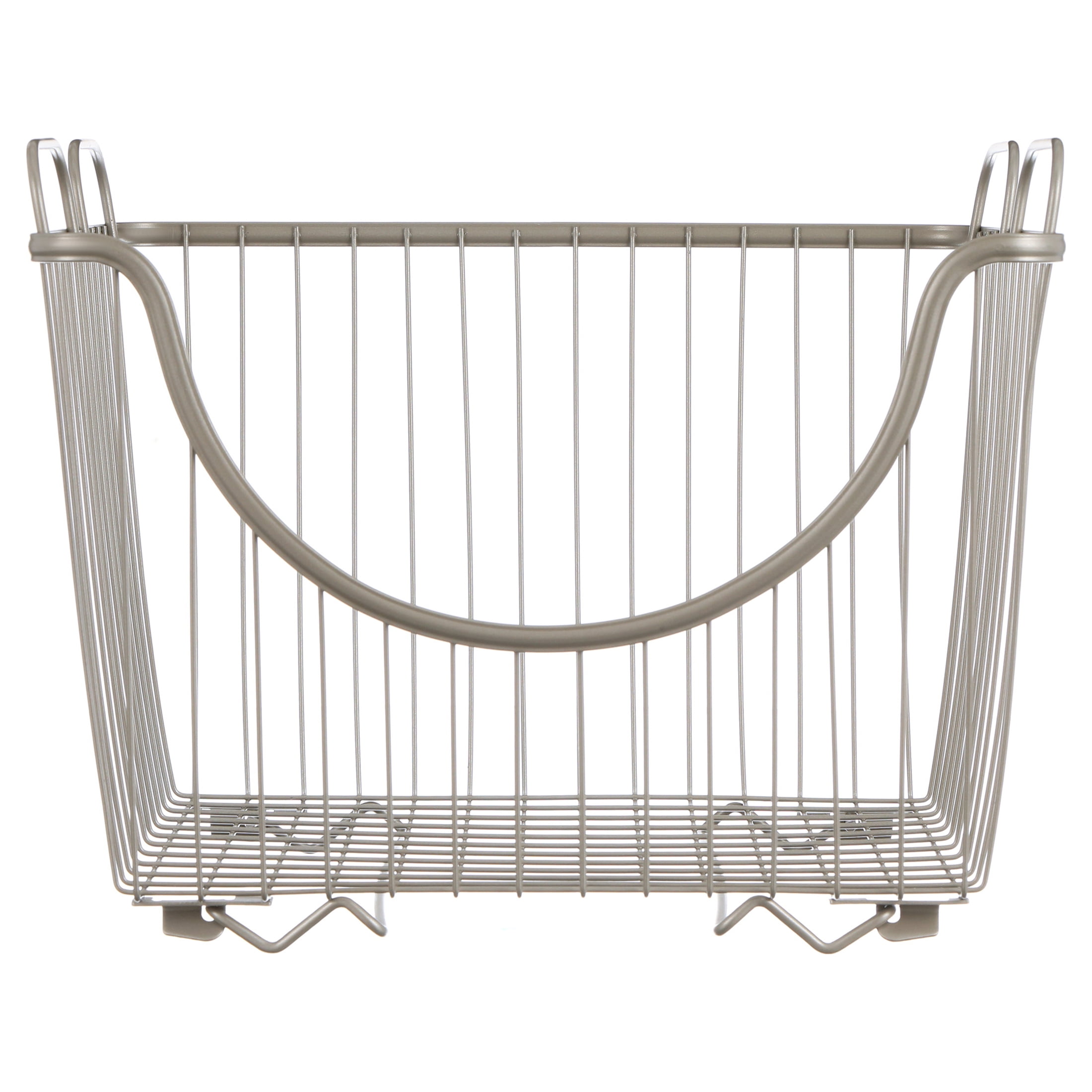 Spectrum Diversified Ashley Steel Stackable Wire Basket with Raised Feet and Looped Handles, Modular Stacking Bin System for Kitchen Countertop and Desk Organization, Large, Satin Nickel