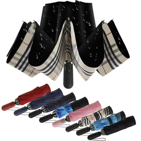 Compact Travel Umbrella Inverted Reverse Umbrellas for Rain & Sun – Small, Portable Windproof, UV Protection Umbrella for Travel, Backpack, Women and Men