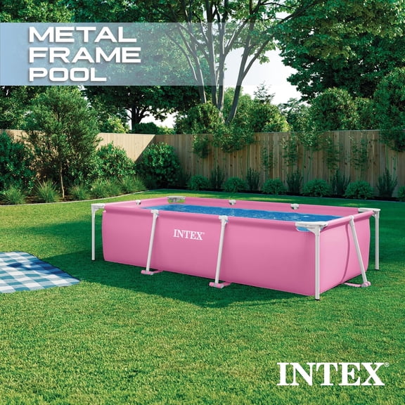 Rectangular Frame 8 ft 6 in x 5 ft 4 in x 26 in Above Ground Pool, Swimming Pool with Steel Frame, Pink - Pump Not Included