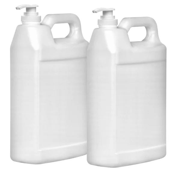 Plastic 1 Gallon Jug, F-Style, 38/400, Natural, HDPE, Jug w/ Push Pump (128oz) 2 Pack