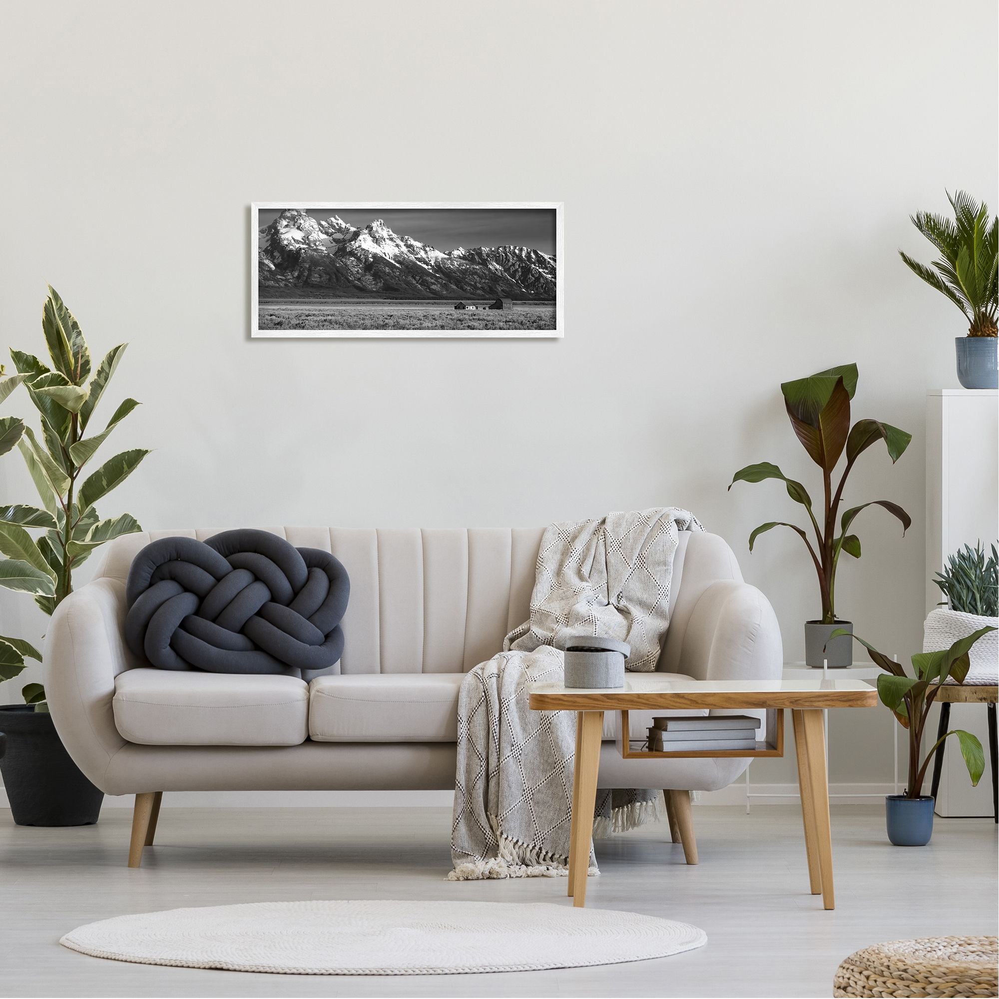 Stupell Industries Rural Cabin & Mountains Landscape Photography White Framed Art Print Wall Art, 30 x 13