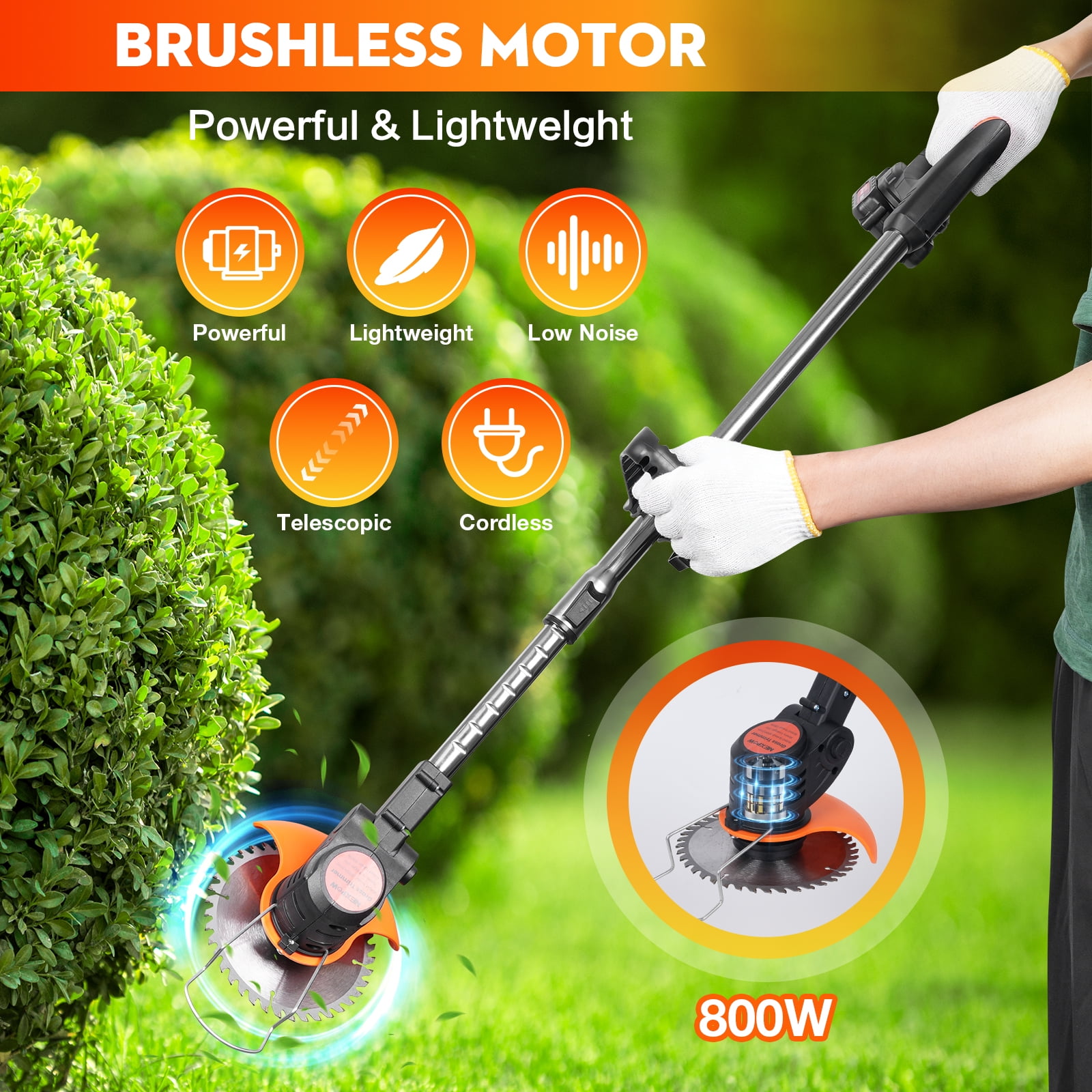 NEXPOW 24V Cordless Grass Trimmer  Lightweight Lawn Edger & Weed Cutter for Garden & Yard Care, Orange