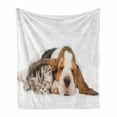 thumbnail image 1 of Basset Hound Soft Flannel Fleece Throw Blanket, Photo of Baby Puppy and Kitten Sleeping Together, Cozy Plush for Indoor and Outdoor Use, 60" x 80", Dark Taupe Pearl, by Ambesonne, 1 of 6