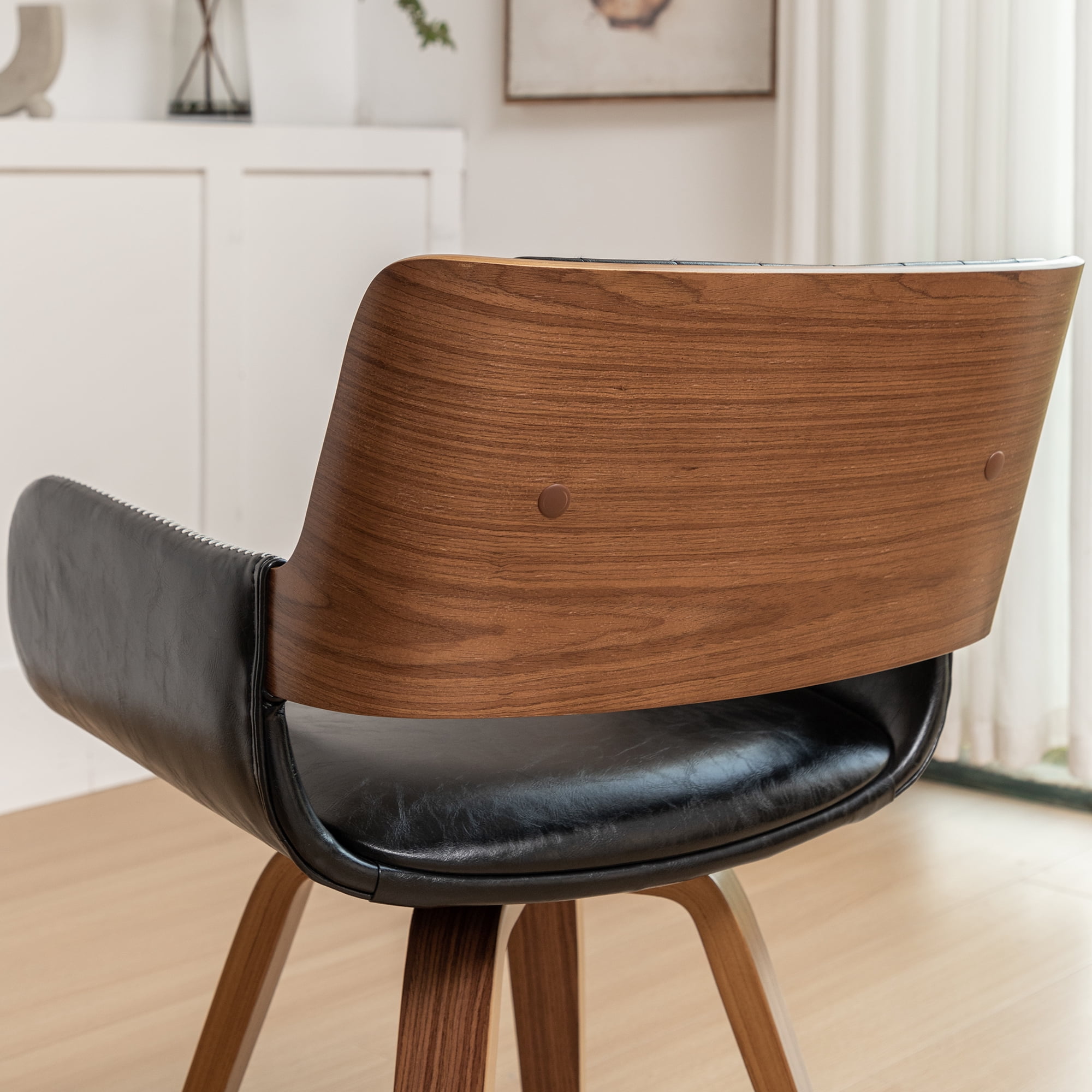 FOWEOAIU Modern Dining Chairs,Leather Upholstered Walnut Wood With rotation Kitchen Dining Chairs , Black (Set of 2)