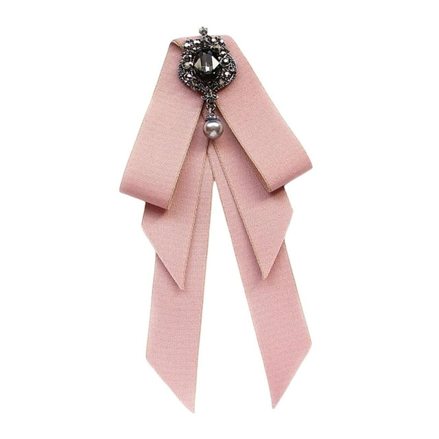 Nœud Papillon pour Femmes Cravate avec Long Ruban Formel Longueur Ajustable Broche pour Filles Rose