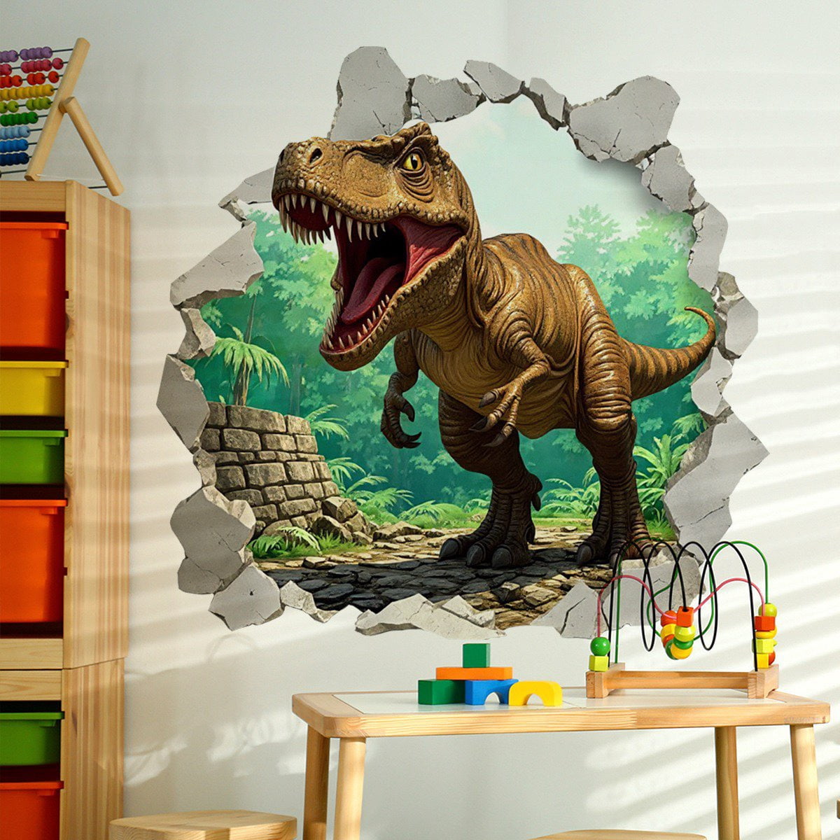 3D Dinosaur Wall Decals Break Through Large Dino Jungle Dinosaur Wall Stickers Peel and Stick Wall Art Decals for Boys Kids Bedroom Baby Nursery Playroom Classroom Decor