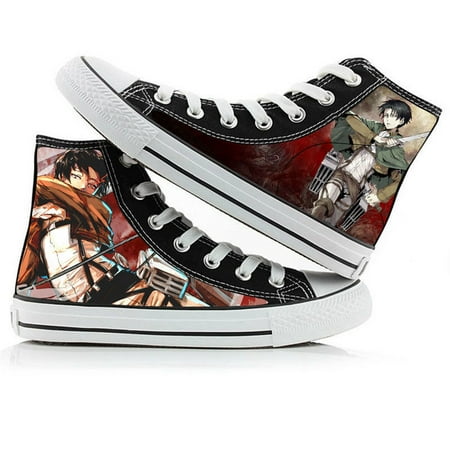 

Anime Attack on Titan Canvas Shoes Hand Painted Sneakers Eren Jager/Mikasa Ackerman Pattern High Top Skateboard Shoes Fashion Casual Shoes for Boys Teens Men