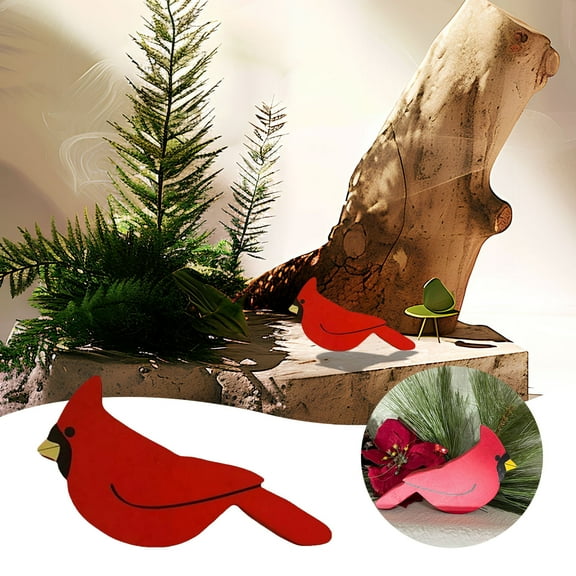 Red Realistic Artificial Birds Ornaments Wooden Model Decoration Arts Crafts Desk Figurines Statue Decor