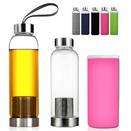 550cc  BPA Free Glass Sport Water Bottle with Tea Filter Infuser Protective Bag