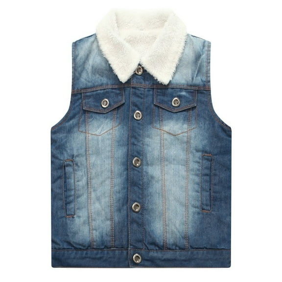 Richie House Little Girls Blue Collar Fleece Interior Pocket Denim Vest 2/3