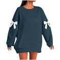 thumbnail image 3 of Bmawag Women Sweatshirt Plus Size Long Sleeve Crew Neck Solid Color Lightweight Pullover Tops Casual Loose Drawstring Sweatshirt Dark Blue 3XL, 3 of 7