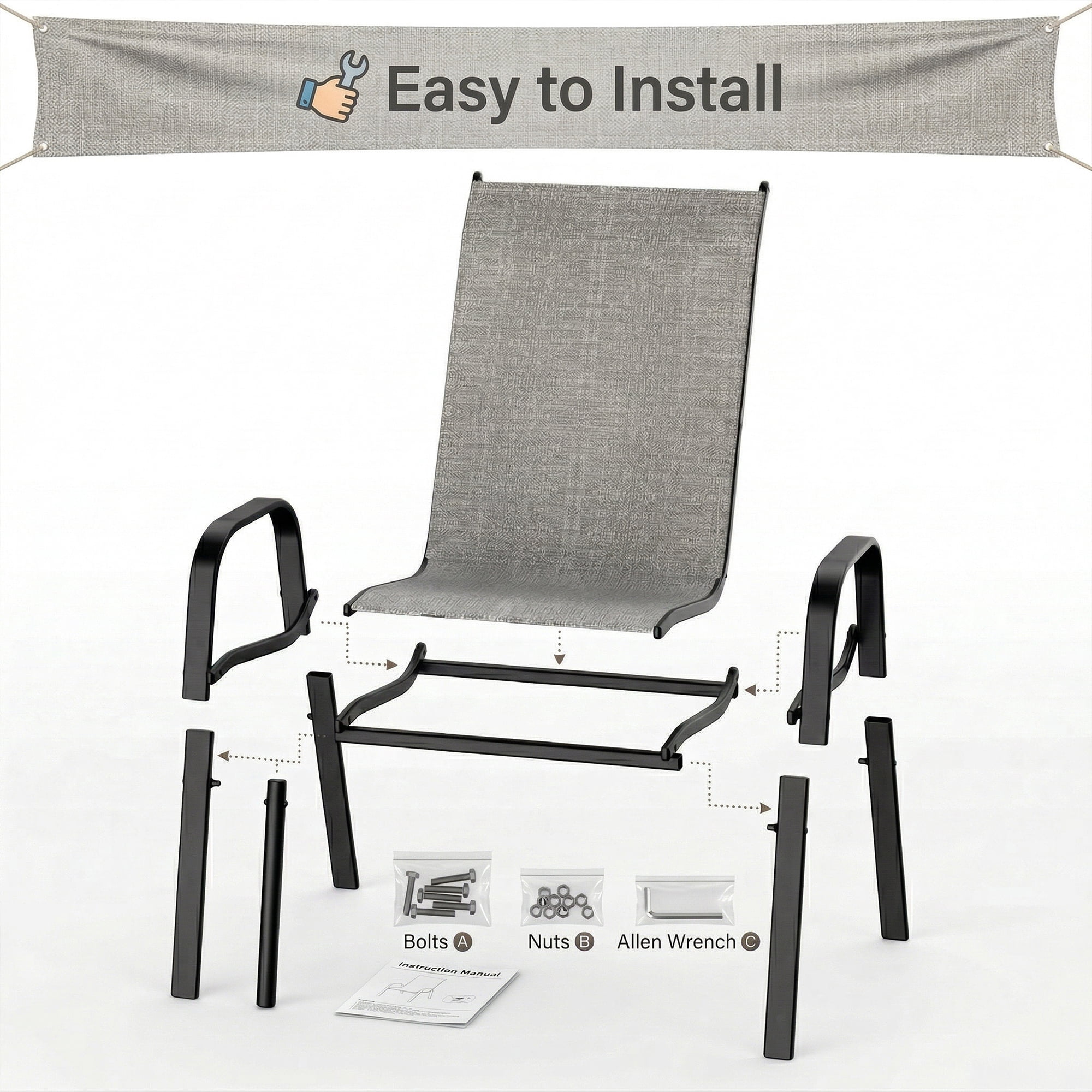 Guqiart Patio Chairs Set of 6, Stackable Outdoor Dining Chairs, All-Weather Textilene, Metal Frame, 350 lbs Capacity