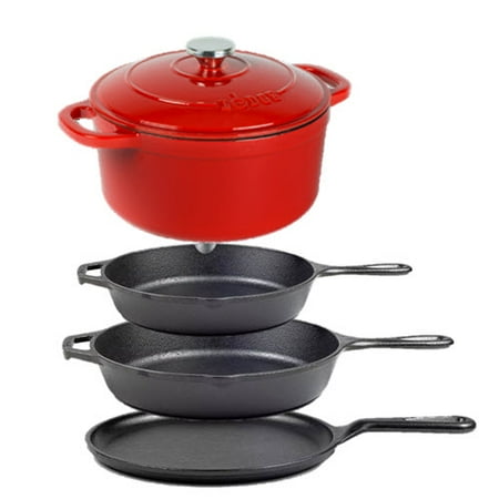Lodge 5-Piece Seasoned &amp; Enameled Cast Iron Cookware Set