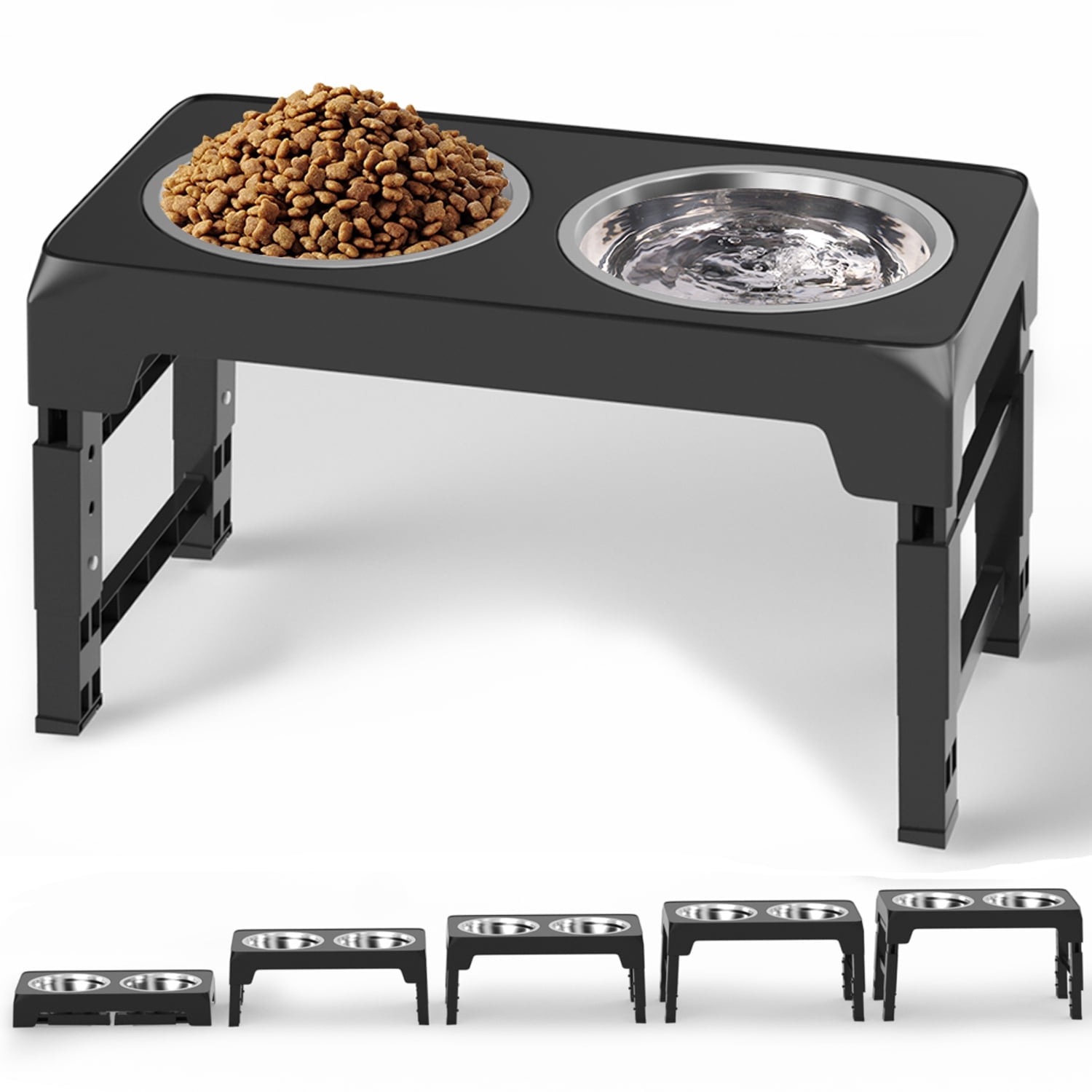 Elevated Dog Bowls Stand with 2 Thick 42oz Stainless Steel Dog Food Bowls, Raised Dog Bowls 5 Heights Adjustable for Small Medium and Large Dogs, Cats