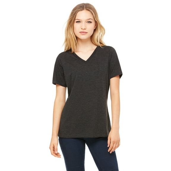 Bella Canvas Women's Relaxed Jersey Short Sleeve V-Neck Tee , 6415 , CHRCL BLCK TRBLN , Large
