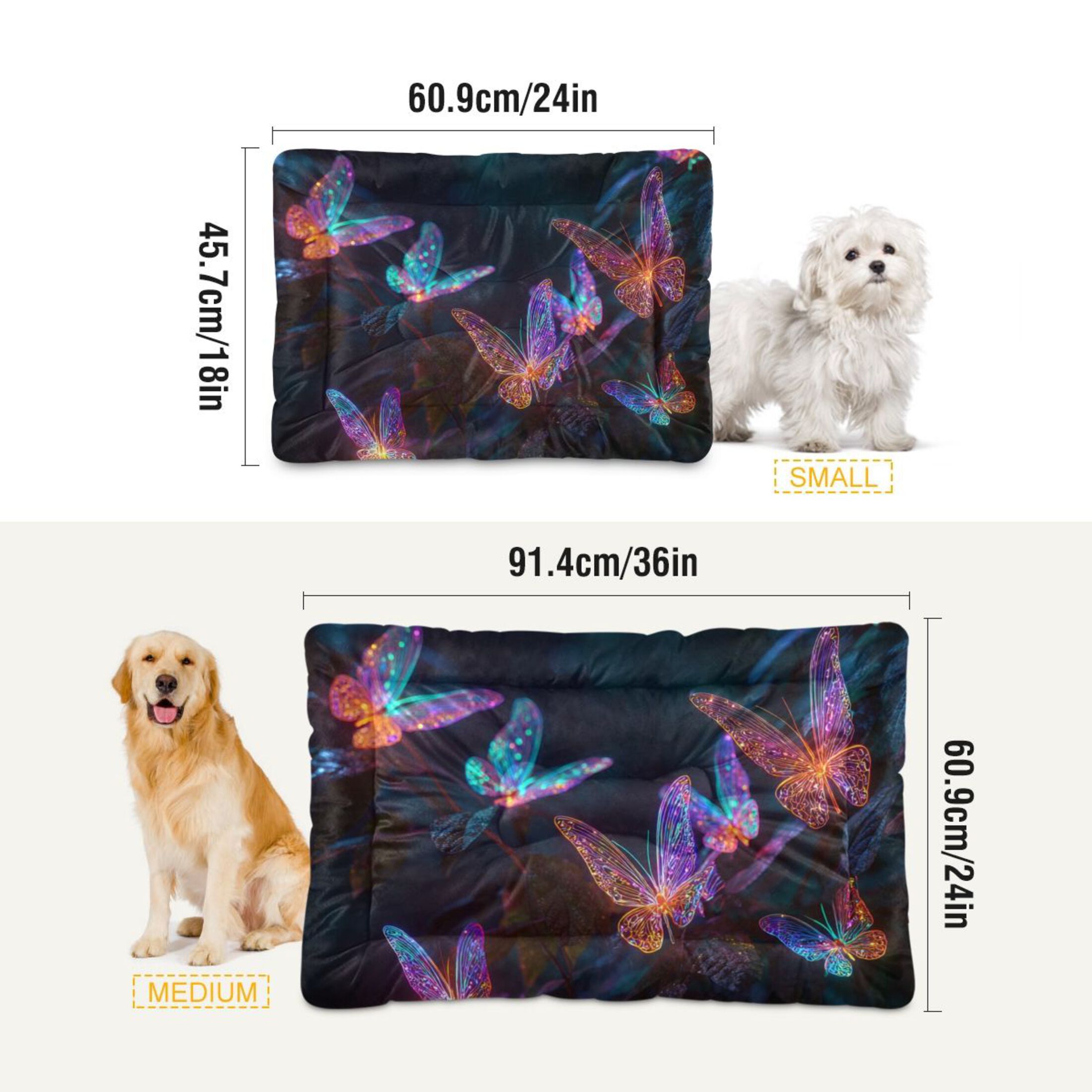 Cozy Mat Pet Bed Indoor Outdoor Warm Soft For Cat Dog Puppy(S/M) Neon Butterfly