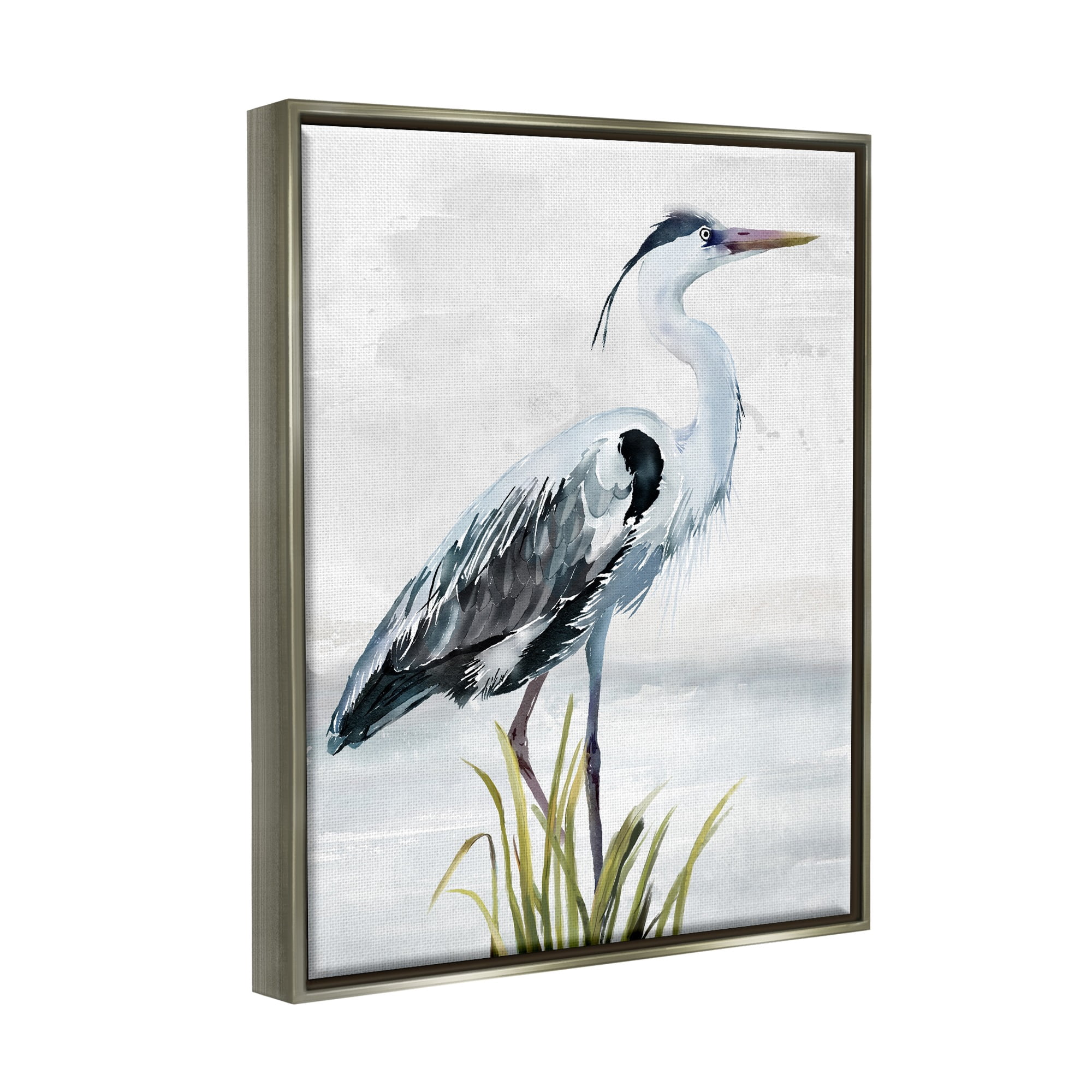 Stupell Industries Shore Bird Portrait Animals & Insects Painting Gray Floater Framed Canvas Art Print Wall Art, 17 x 21