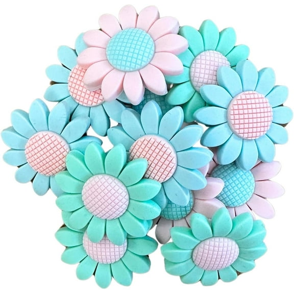 Lashicorn Daisy Flower Silicone Focal Bead Set  12 Pc Mixed Pack Pastel Summer Bulk Wholesale Spring Easter Keychain Making Kit Beaded Pen Freshie Hanger