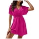 thumbnail image 1 of Falda con pliegues y protección solar para mujer - Cuello en V, manga corta, poliéster estampado, vestido informal de verano S-XXL, 1 of 4