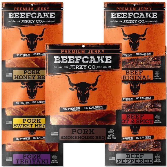 BeefCake Beef / Pork Jerky, Ultimate Flavor Sampler, 7 pack