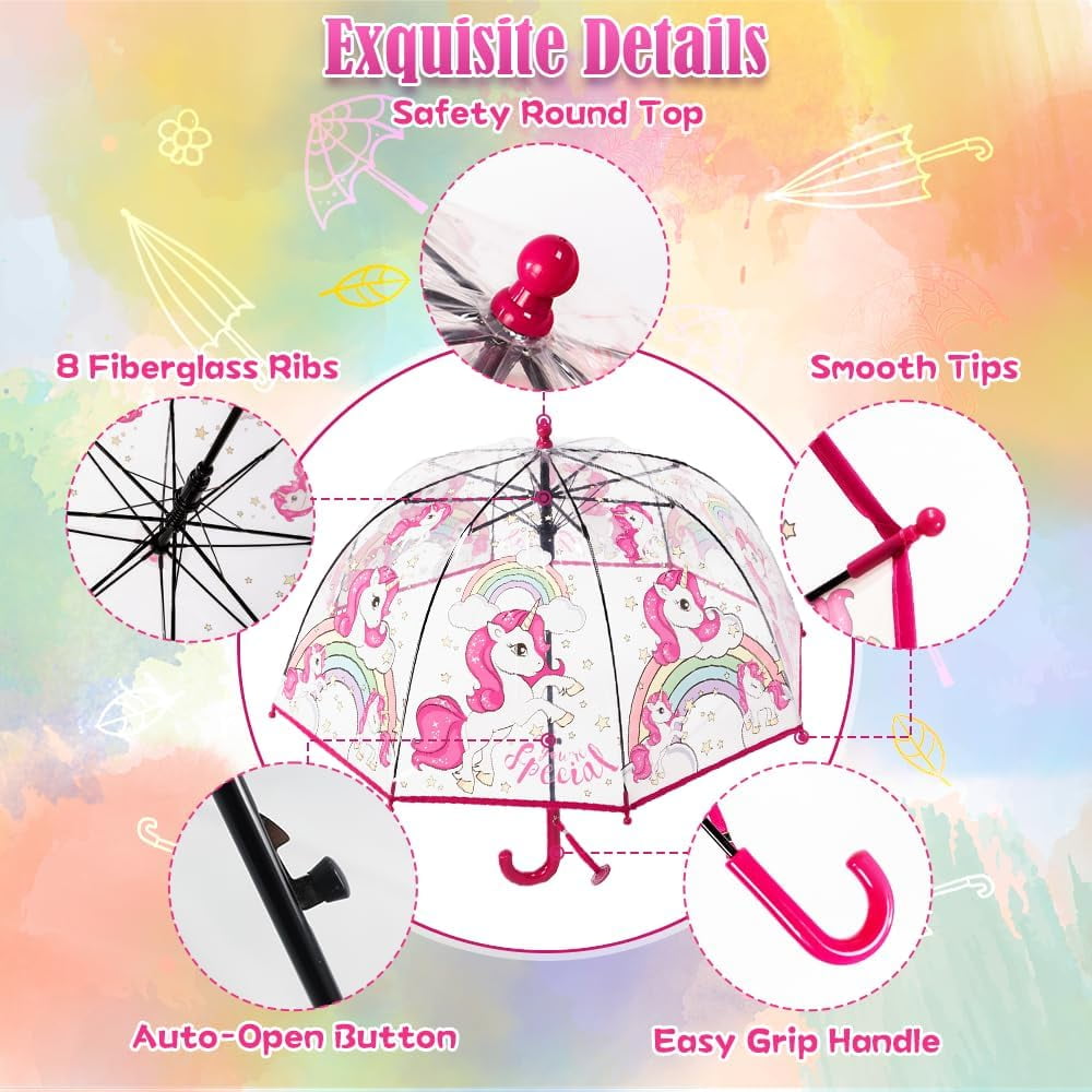 Kids Umbrella for Girls & Boys Toddler Childrens Clear Bubble Umbrella for Kids Small Durable Kids Umbrellas for Rain Outdoor