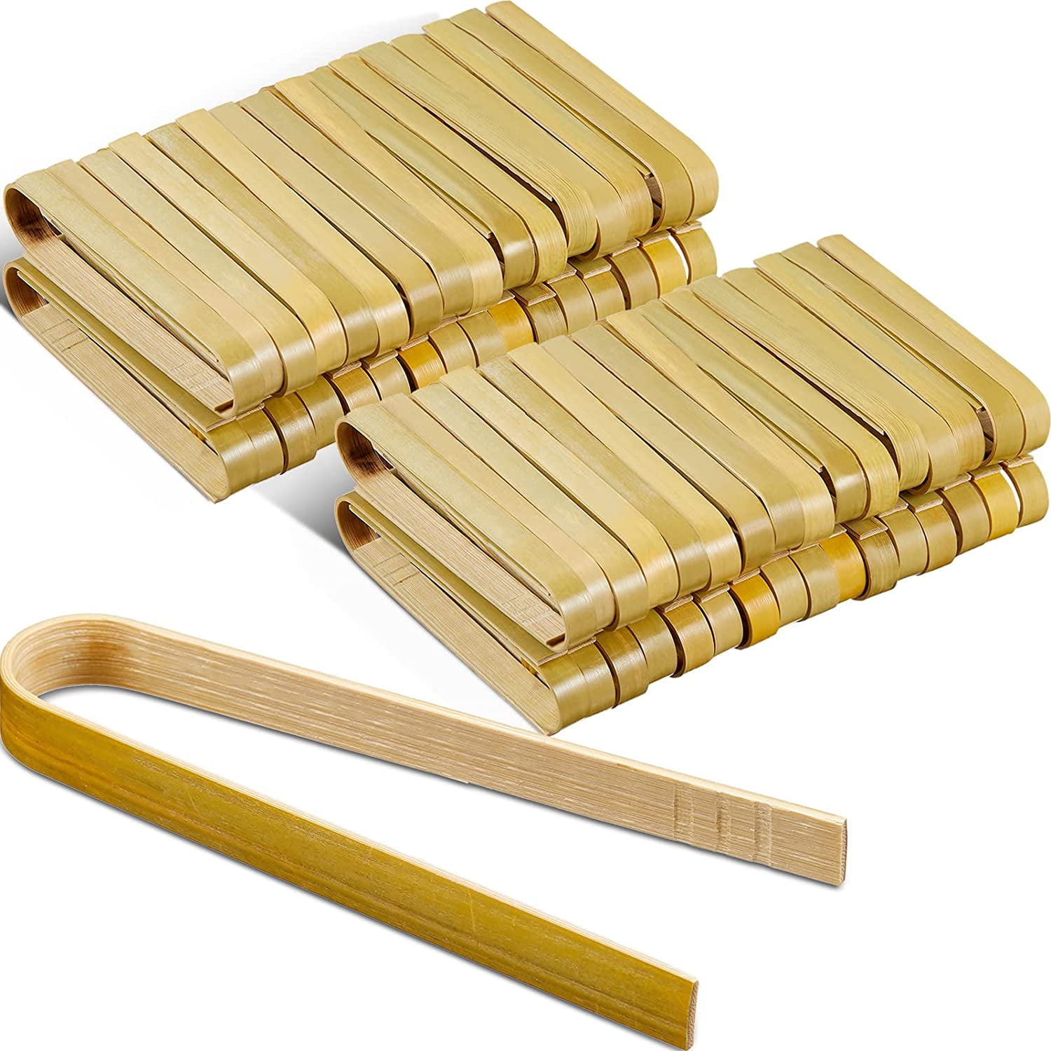 Mini Bamboo Tongs 4 Inch Long Toast Tongs Disposable Wooden Cooking