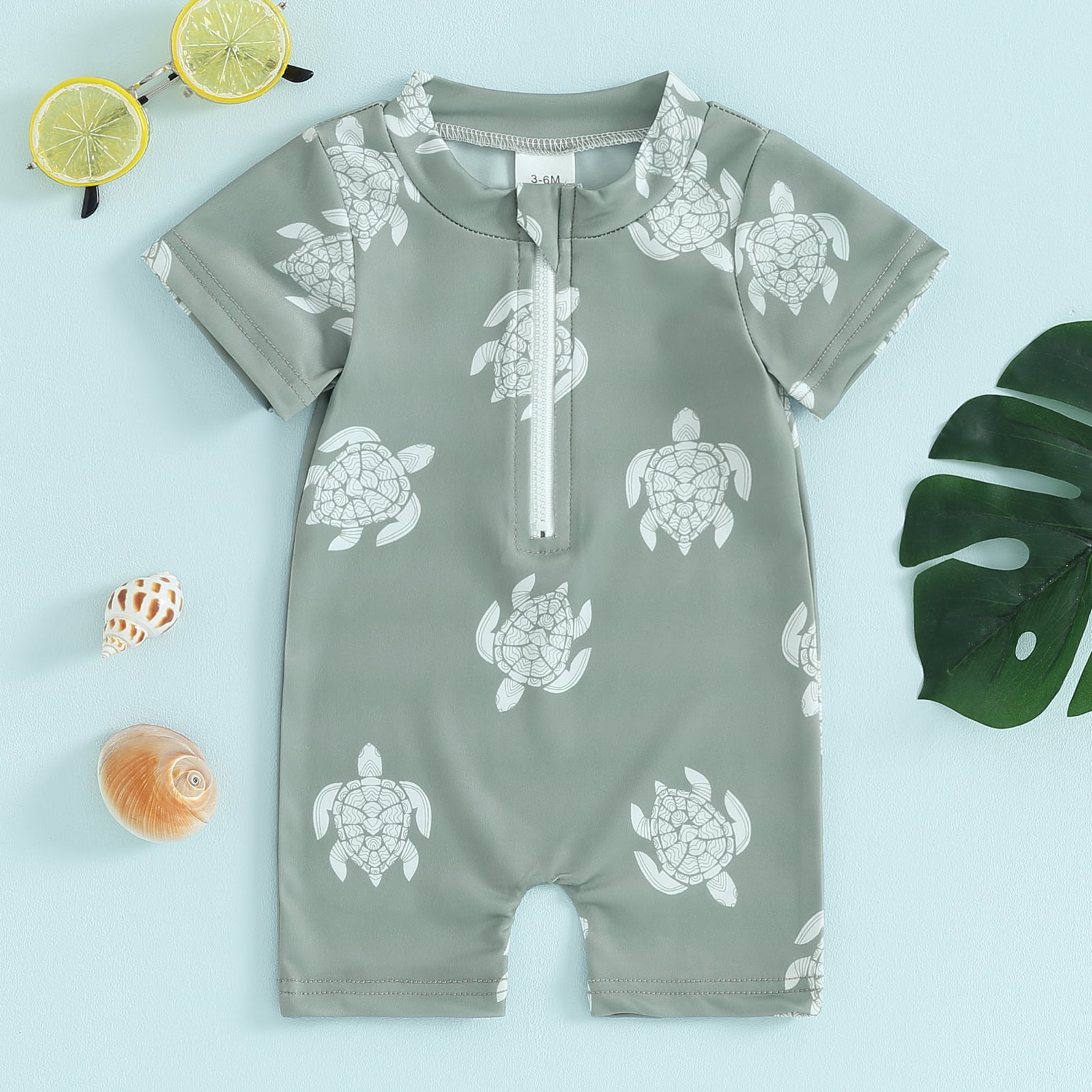 Gupgi Toddler Boy Swimsuit 3m 6m 12m 2y 3y 4y 5y 6y Kid Boys Rash Guard Short Sleeve Zipper Swimwear One Piece Bathing Suit Green